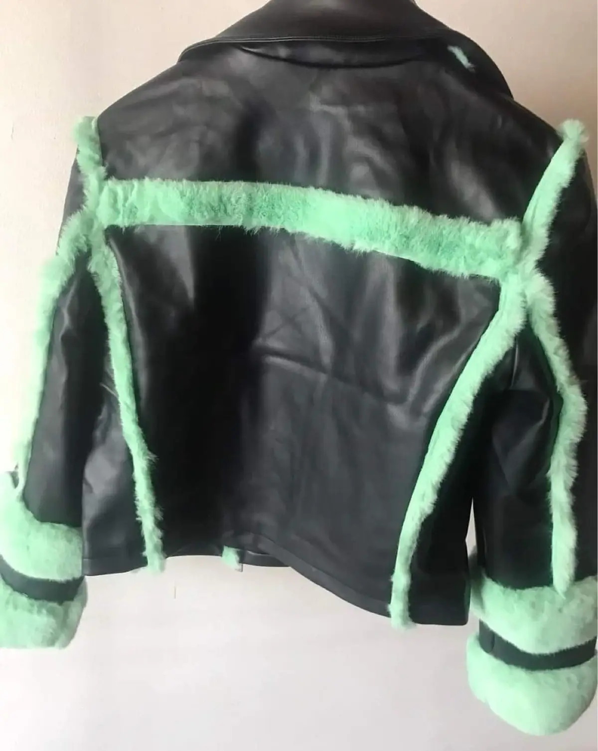 Missguided Black and Green Faux Leather Jacket UK 12