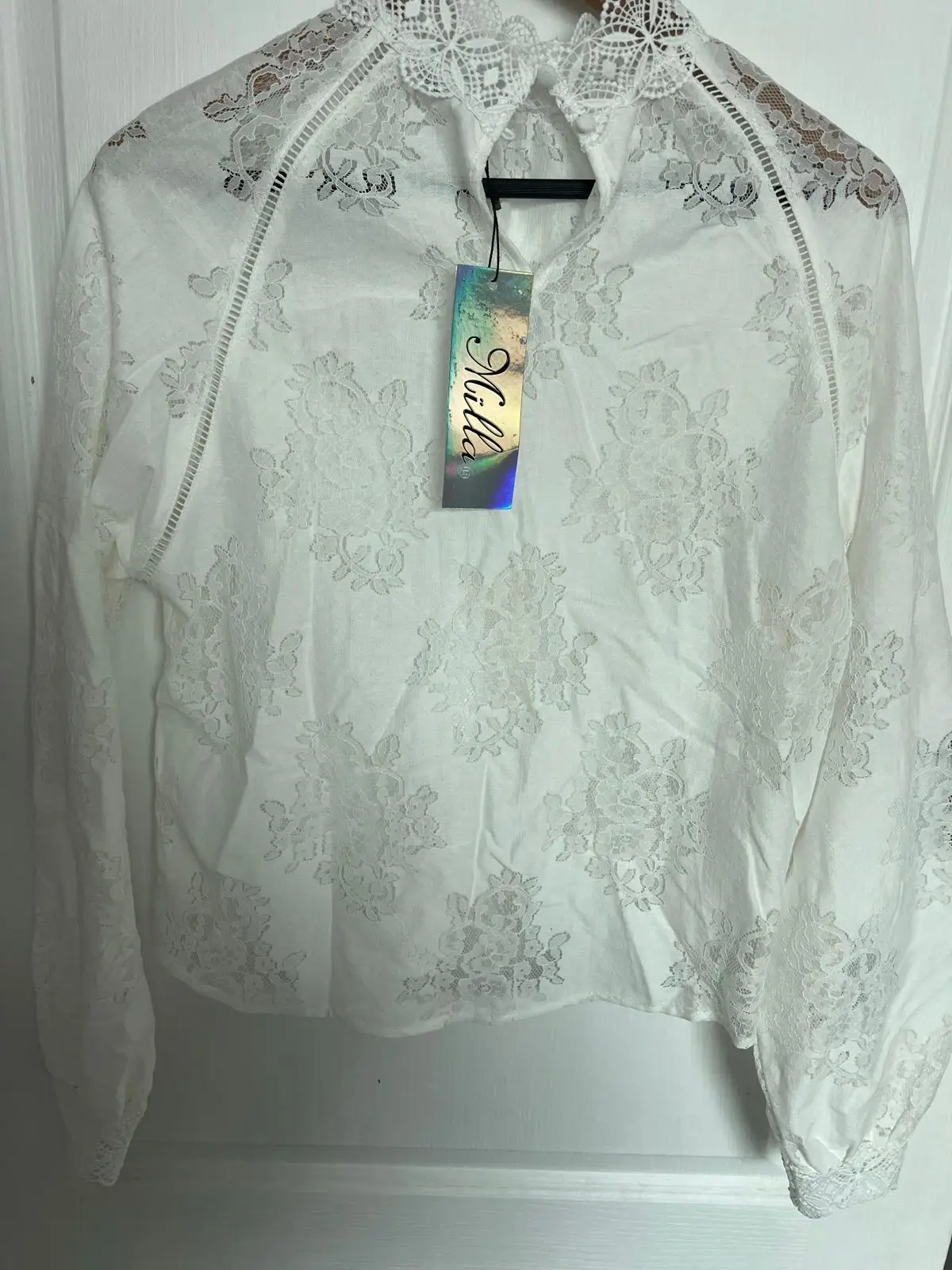 White Lace High Neck Blouse