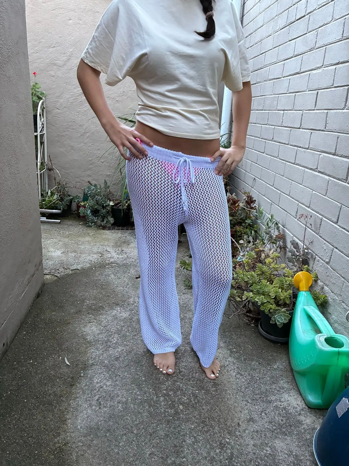 White Crochet Mesh Beach Pants
