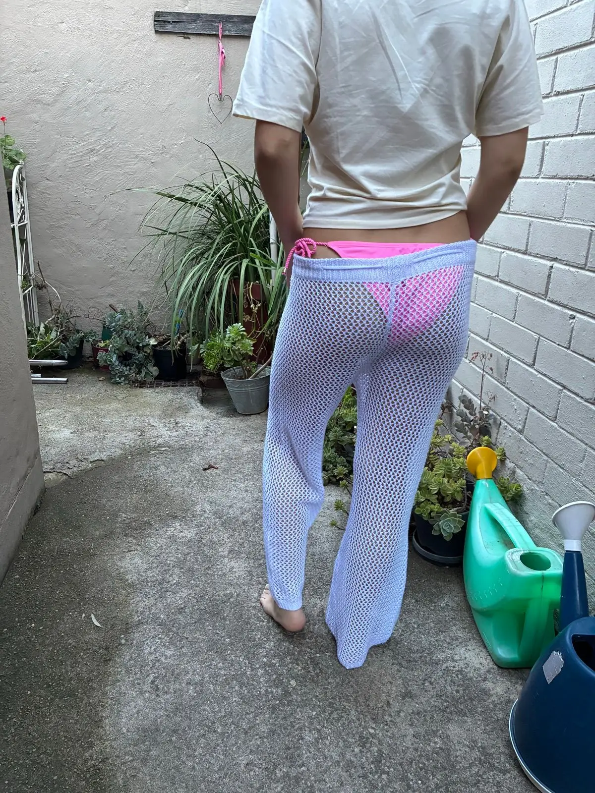 White Crochet Mesh Beach Pants
