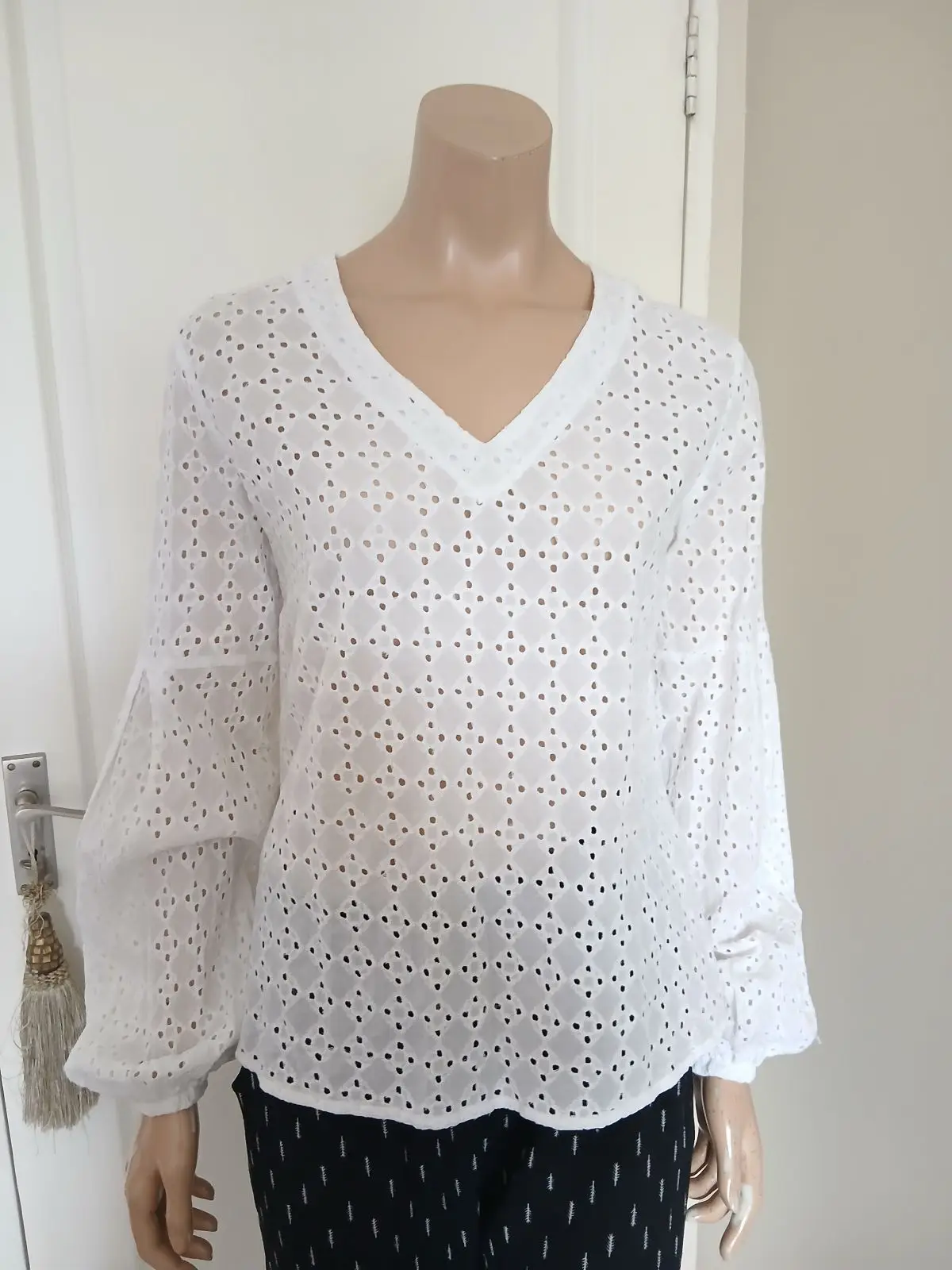 Sugar Lemon White V-Neck Broderie Anglaise Top