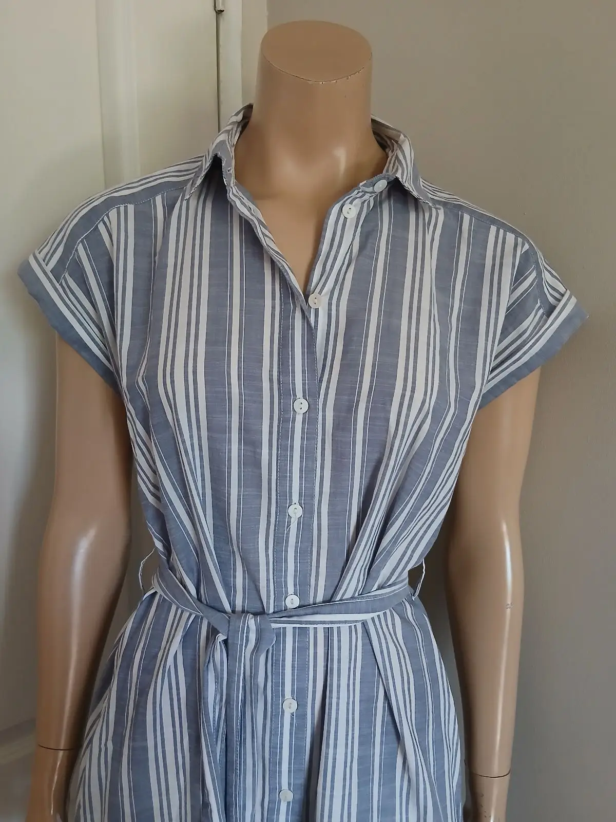 Poetry Blue Striped Cotton Shirt Dress Size 12