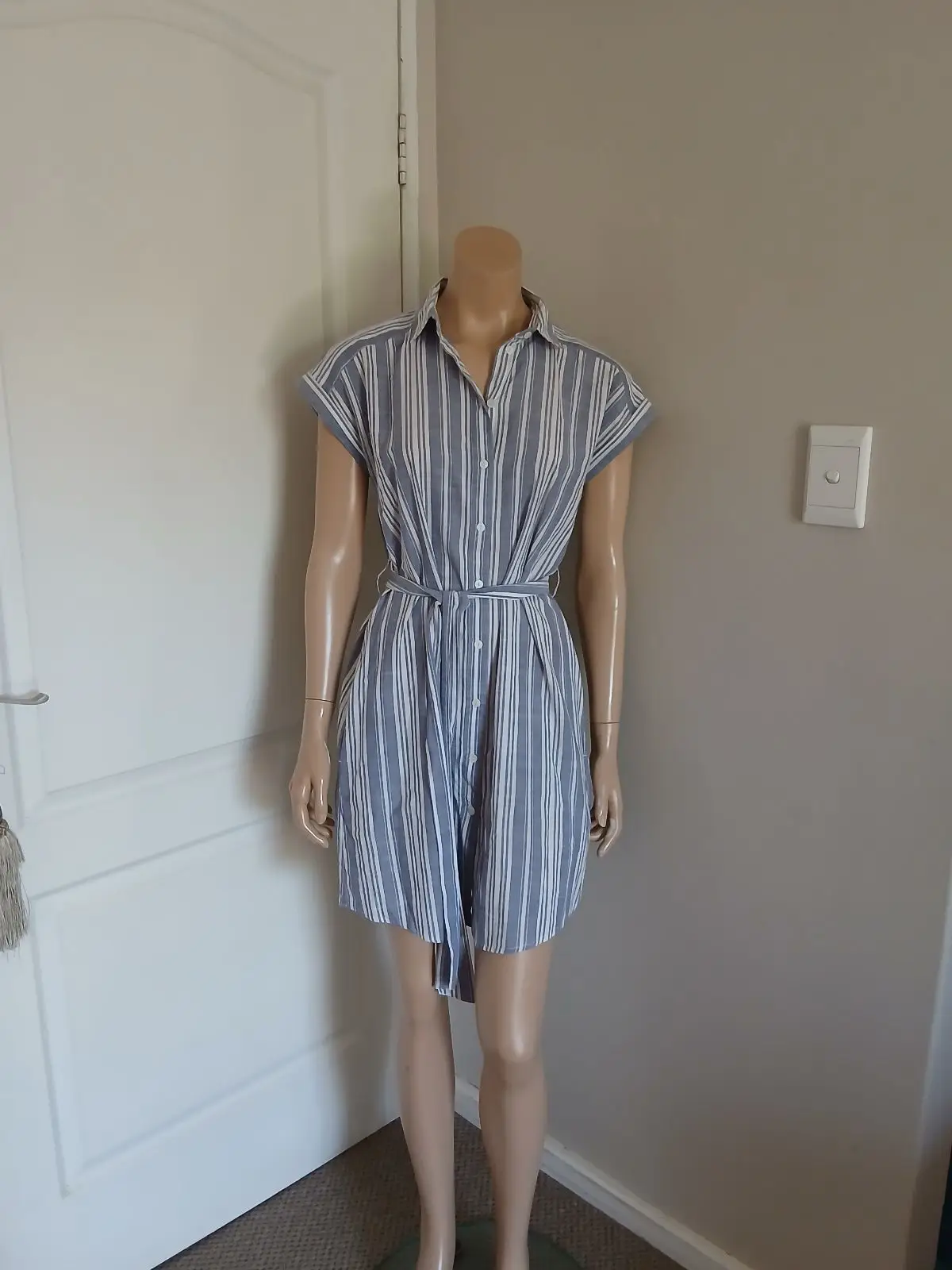 Poetry Blue Striped Cotton Shirt Dress Size 12