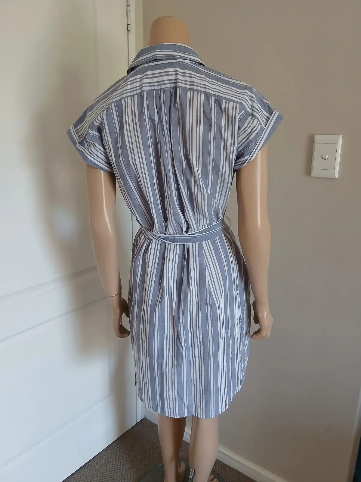 Poetry Blue Striped Cotton Shirt Dress Size 12