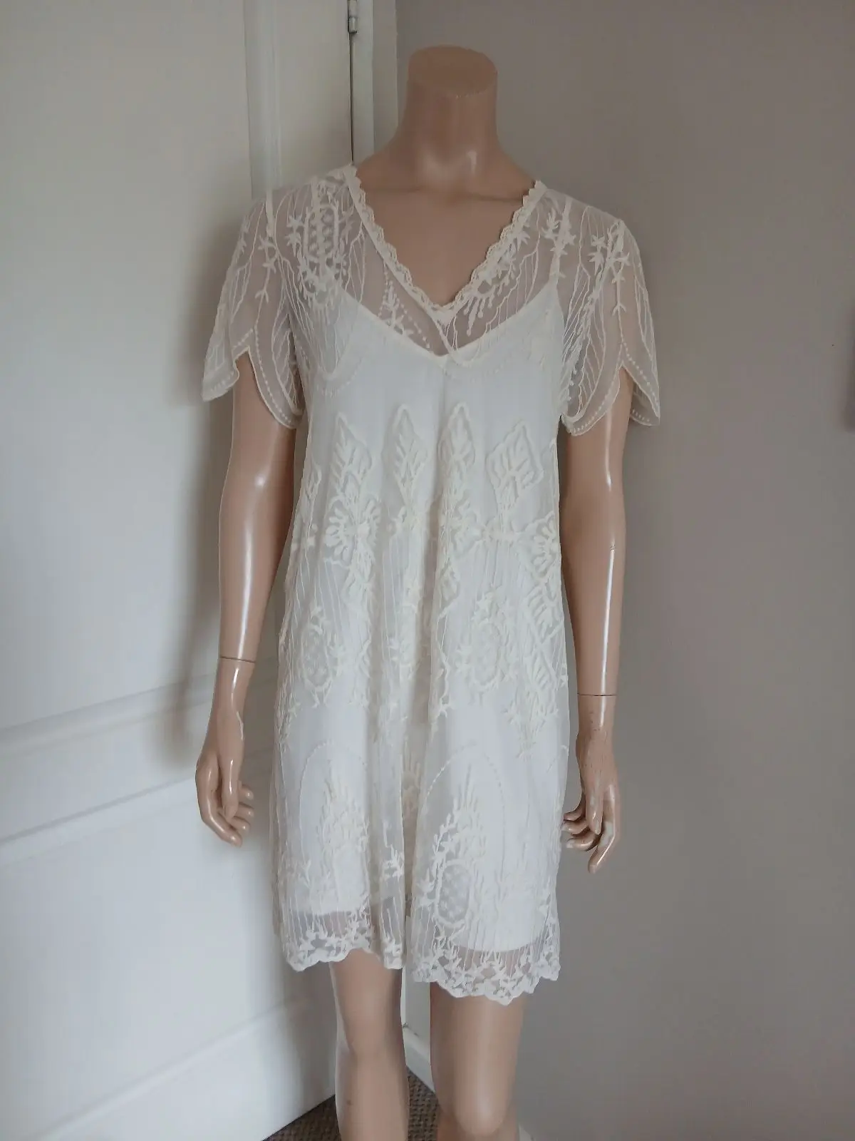 Zara Cream Lace Dress with Slip Size S
