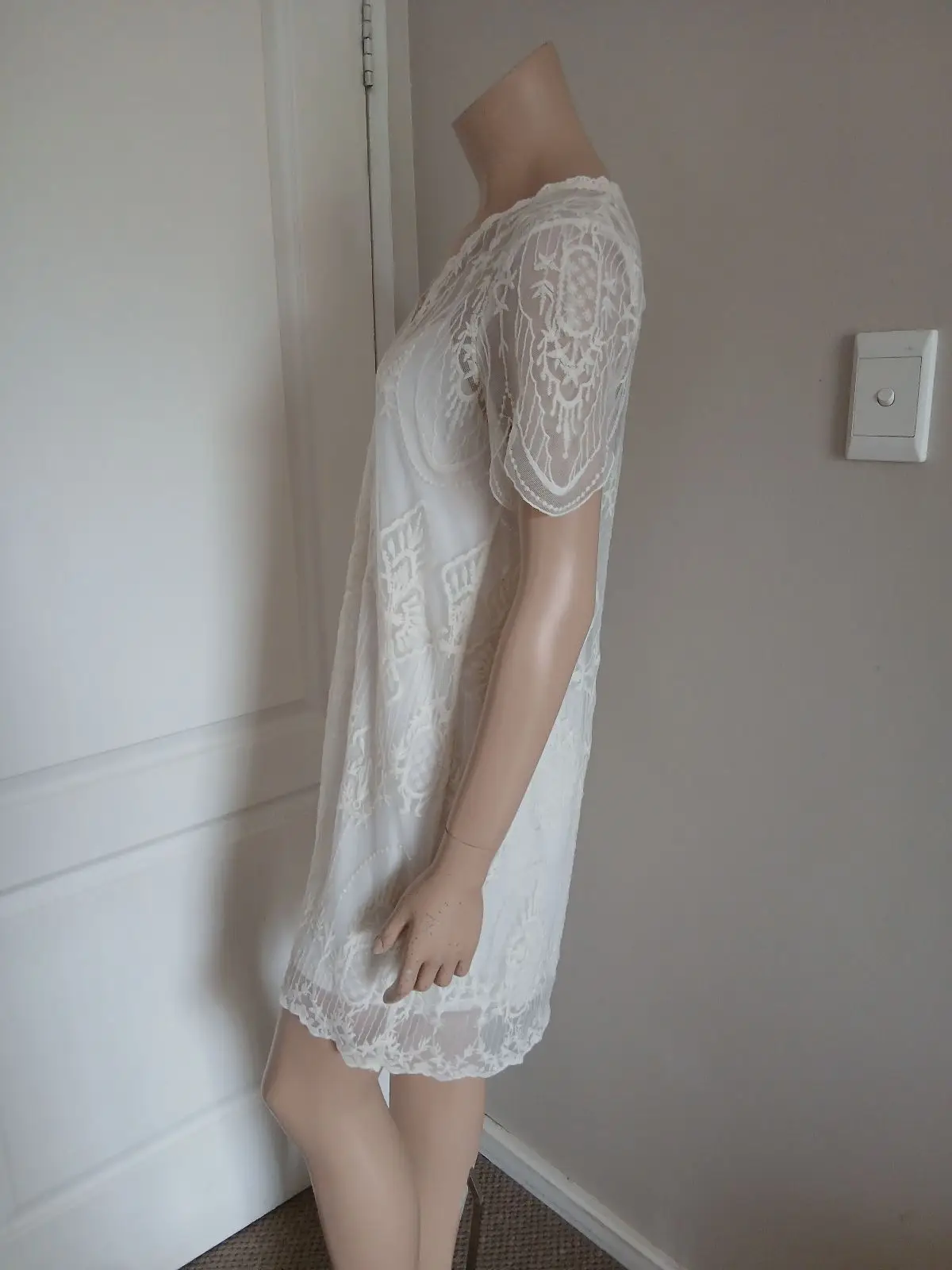 Zara Cream Lace Dress with Slip Size S