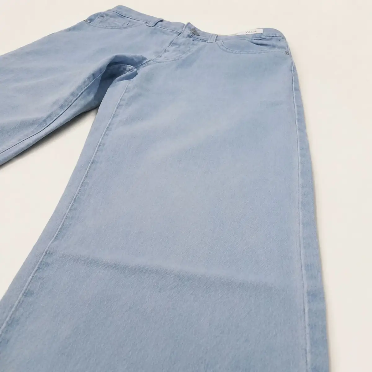 Light Blue Wide-Leg Washed Jeans