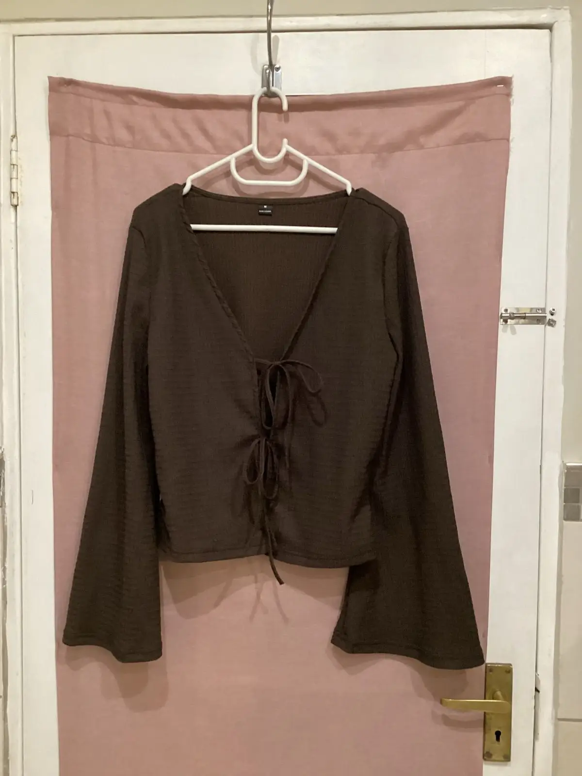 Shein Brown Tie-Front Long Sleeve Top