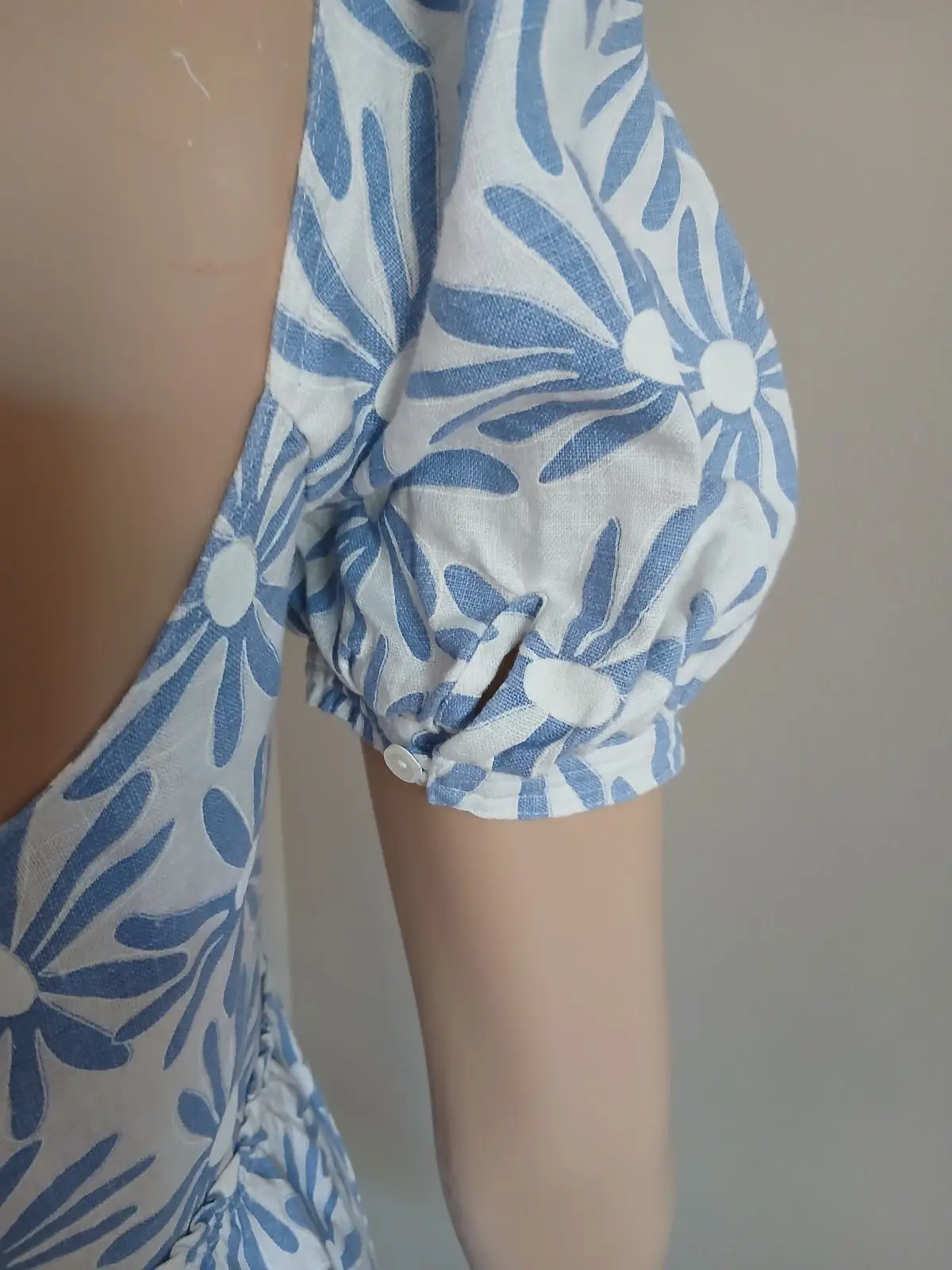 Polo Blue & White Daisy Print Square Neck Maxi Dress