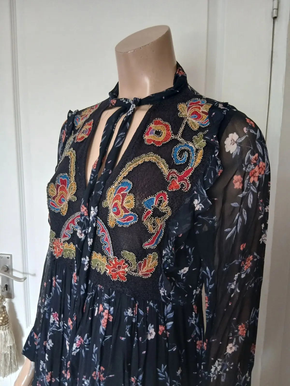 Zara Black Embroidered Beaded Maxi Dress