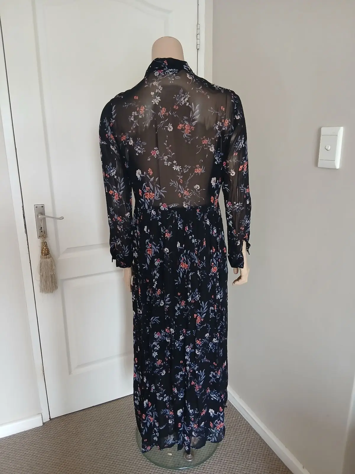 Zara Black Embroidered Beaded Maxi Dress