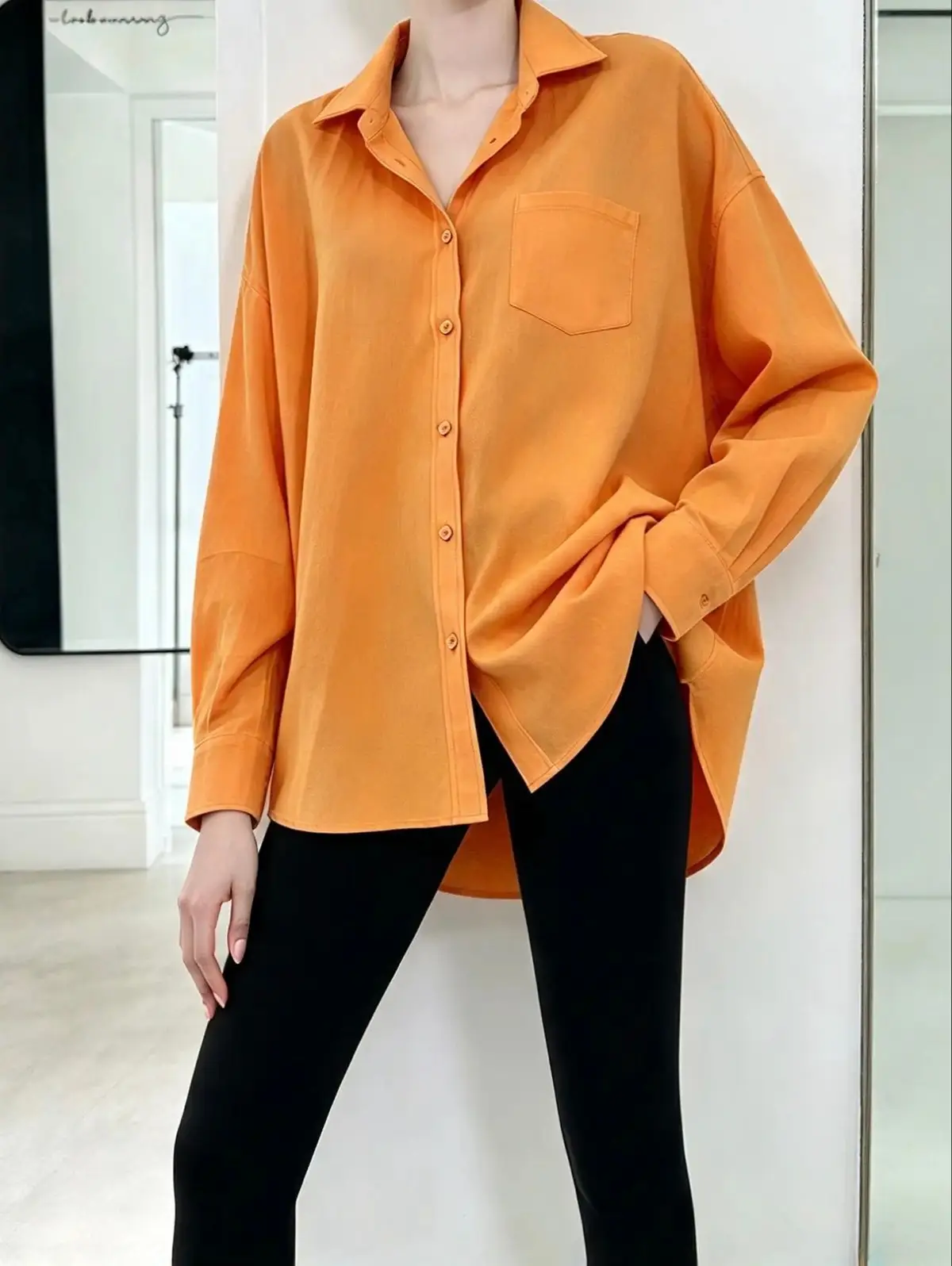Cotton On Oversized Orange Button-Up Shirt Size S