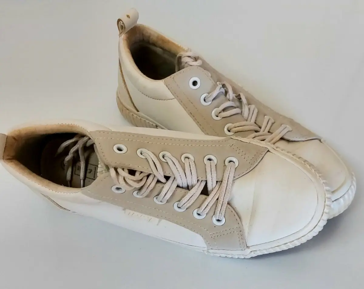 White and Beige Low-Top Sneakers Size 5