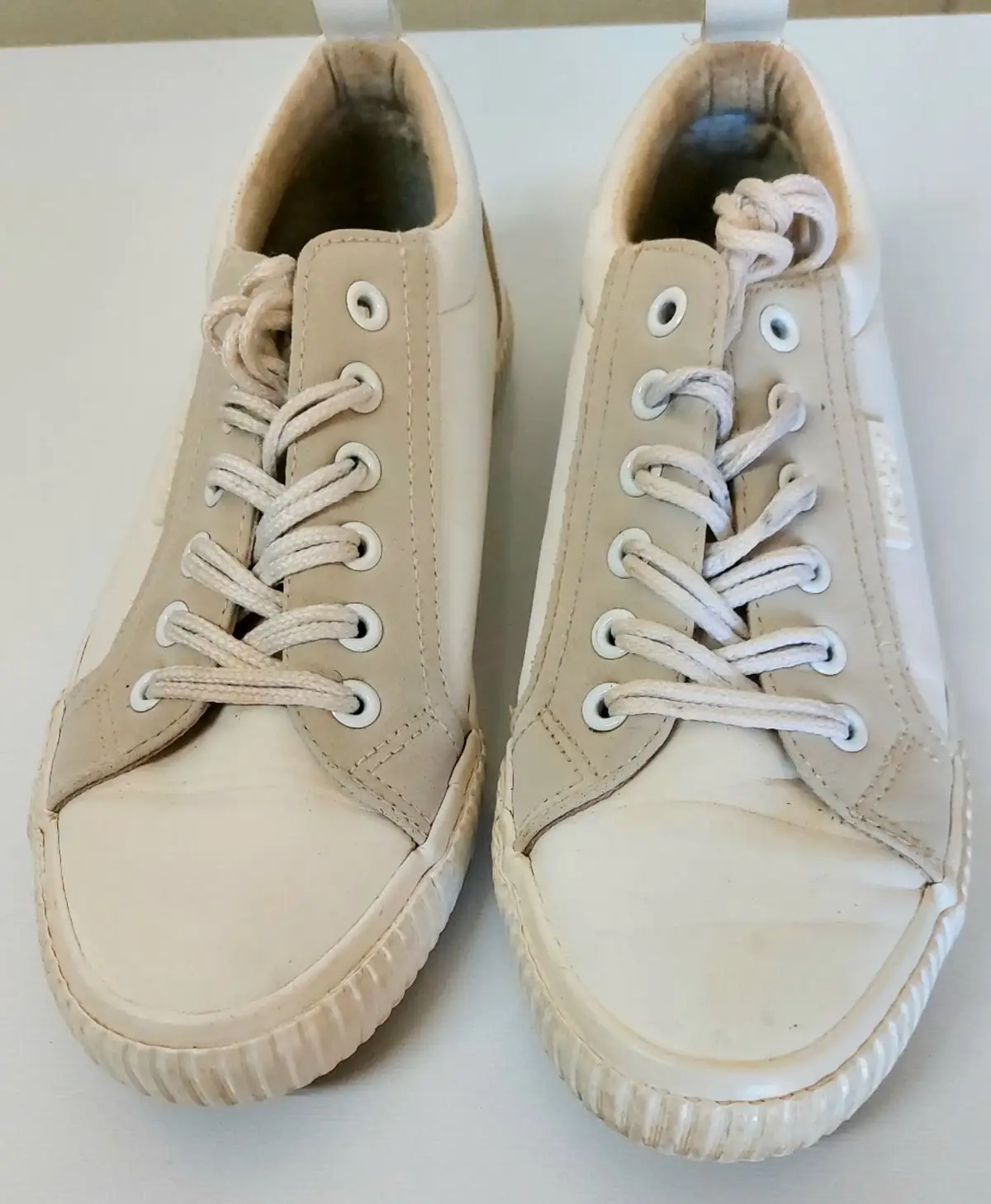 White and Beige Low-Top Sneakers Size 5