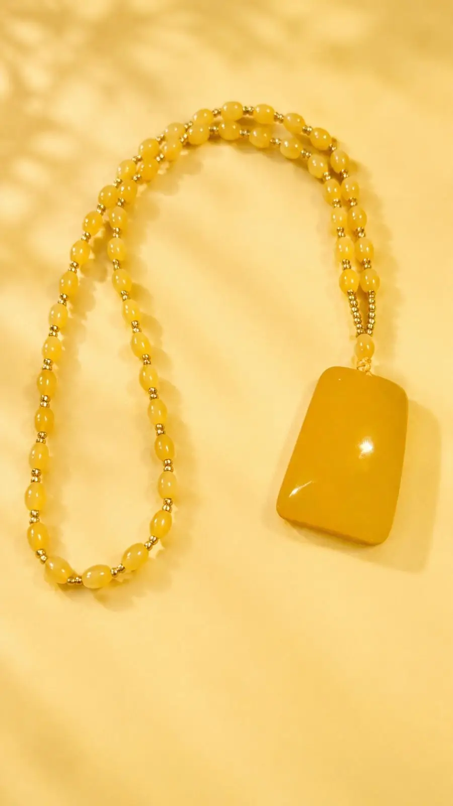 Yellow Beaded Pendant Necklace