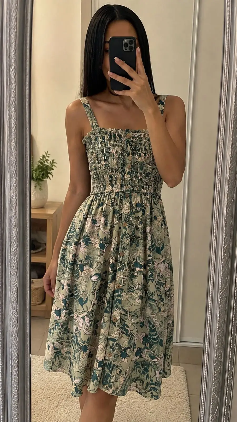Green Floral Print Midi Dress