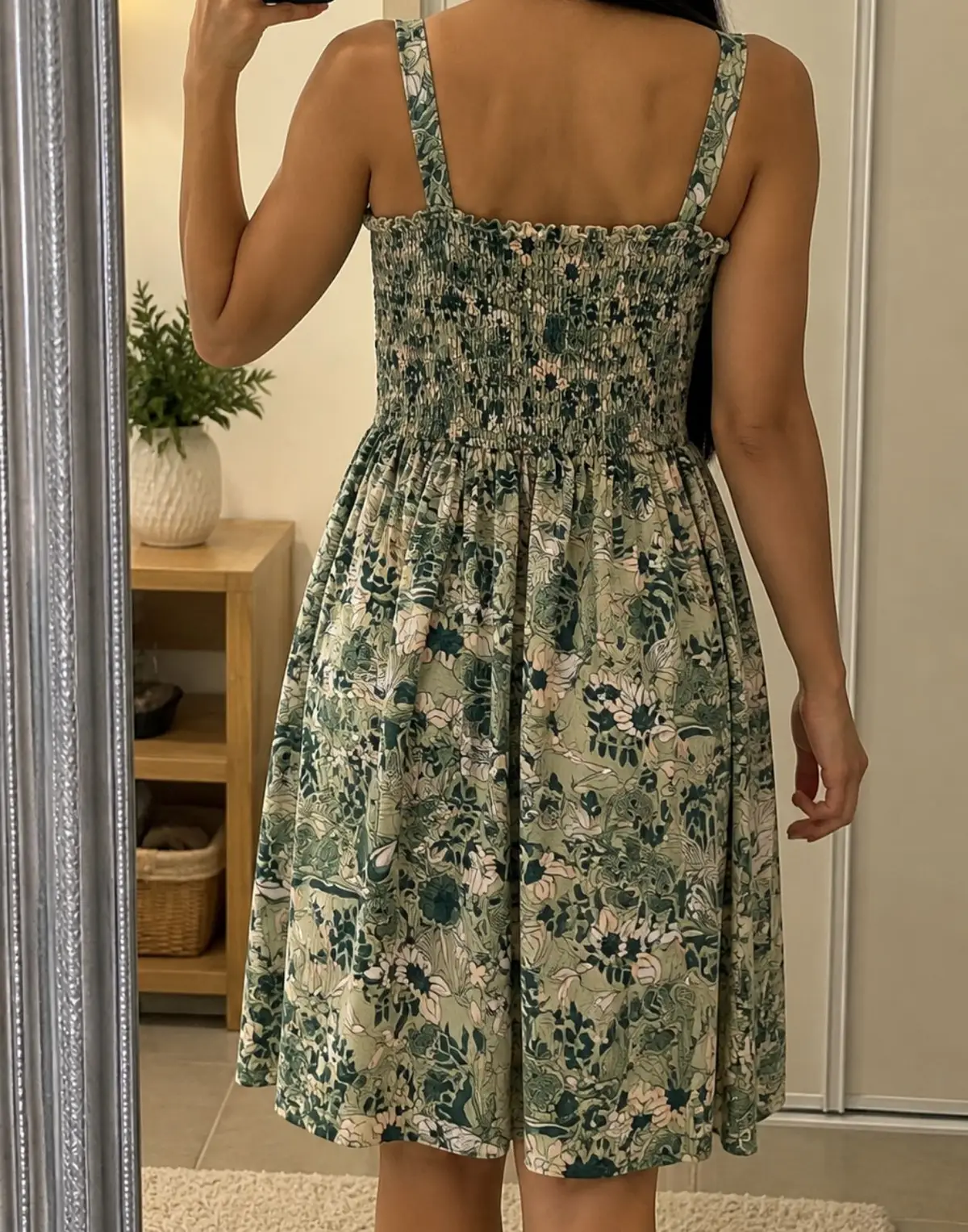 Green Floral Print Midi Dress