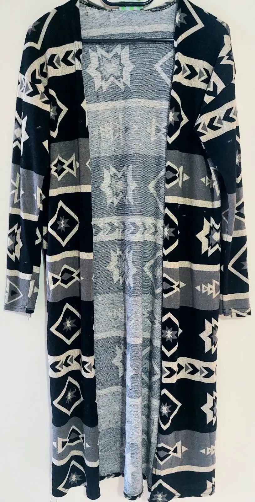 Black and White Geometric Pattern Long Cardigan