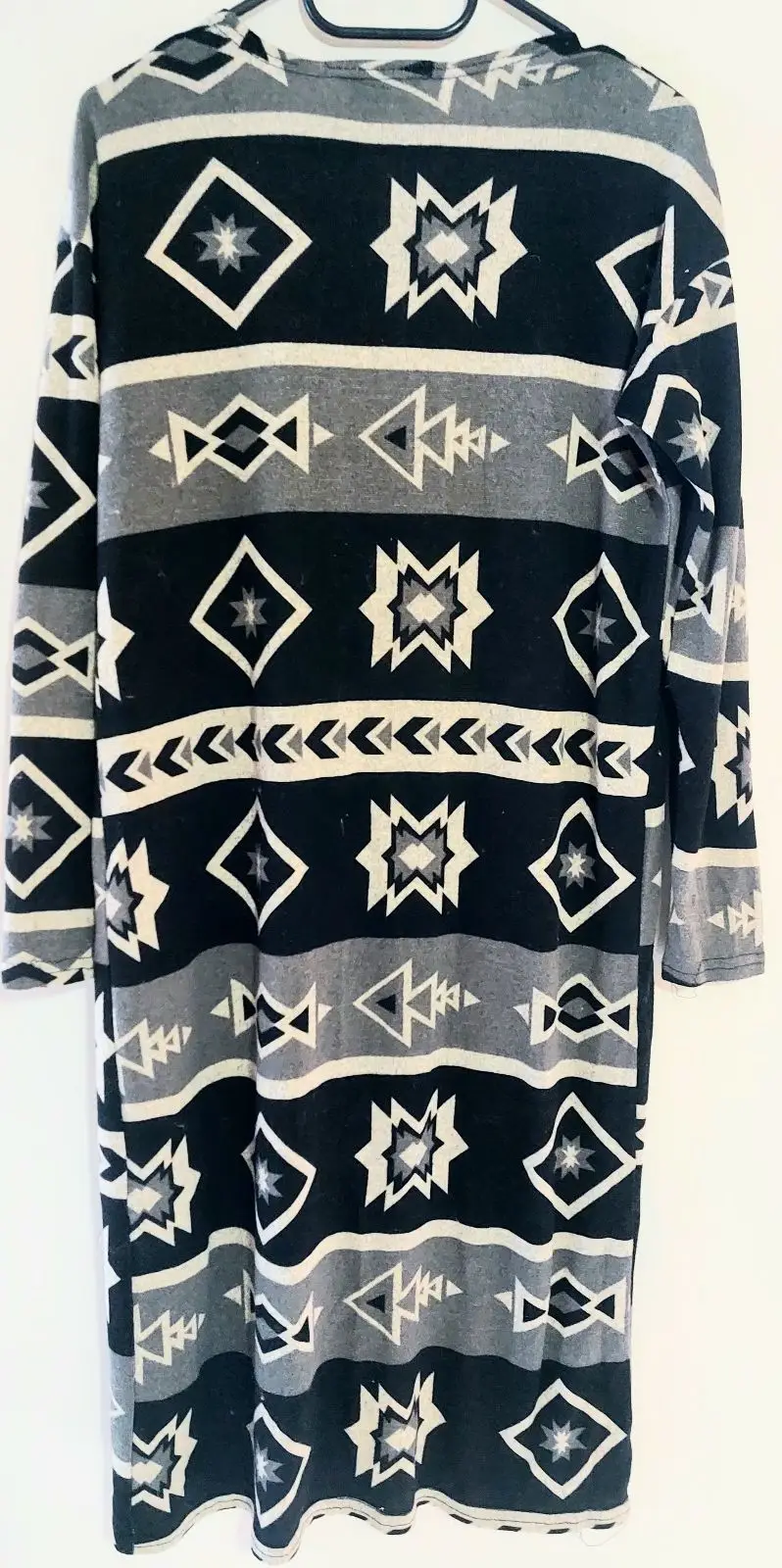 Black and White Geometric Pattern Long Cardigan