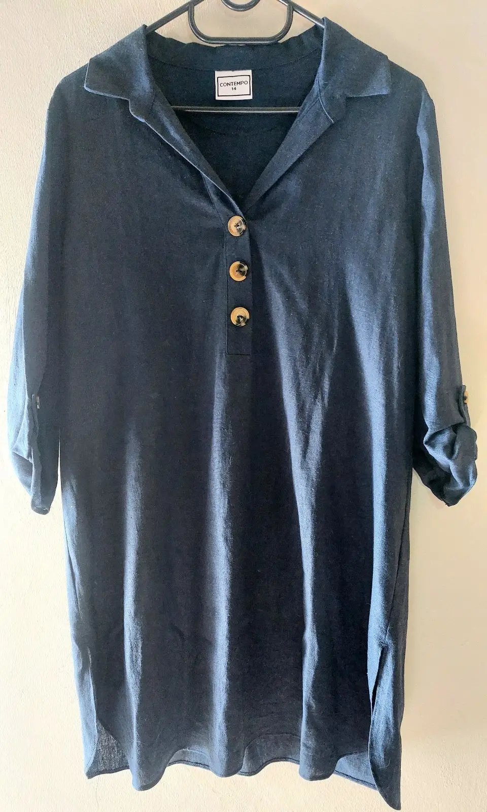 Contempo Blue Button-Front Top Size 14