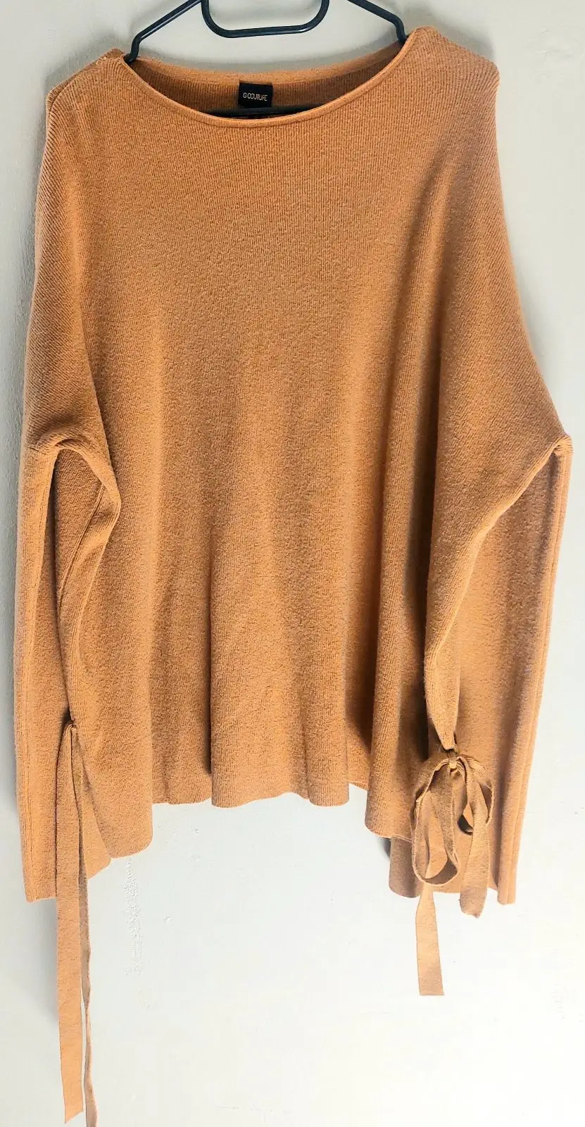 G Couture Tan Long-Sleeve Top with Tie Detail