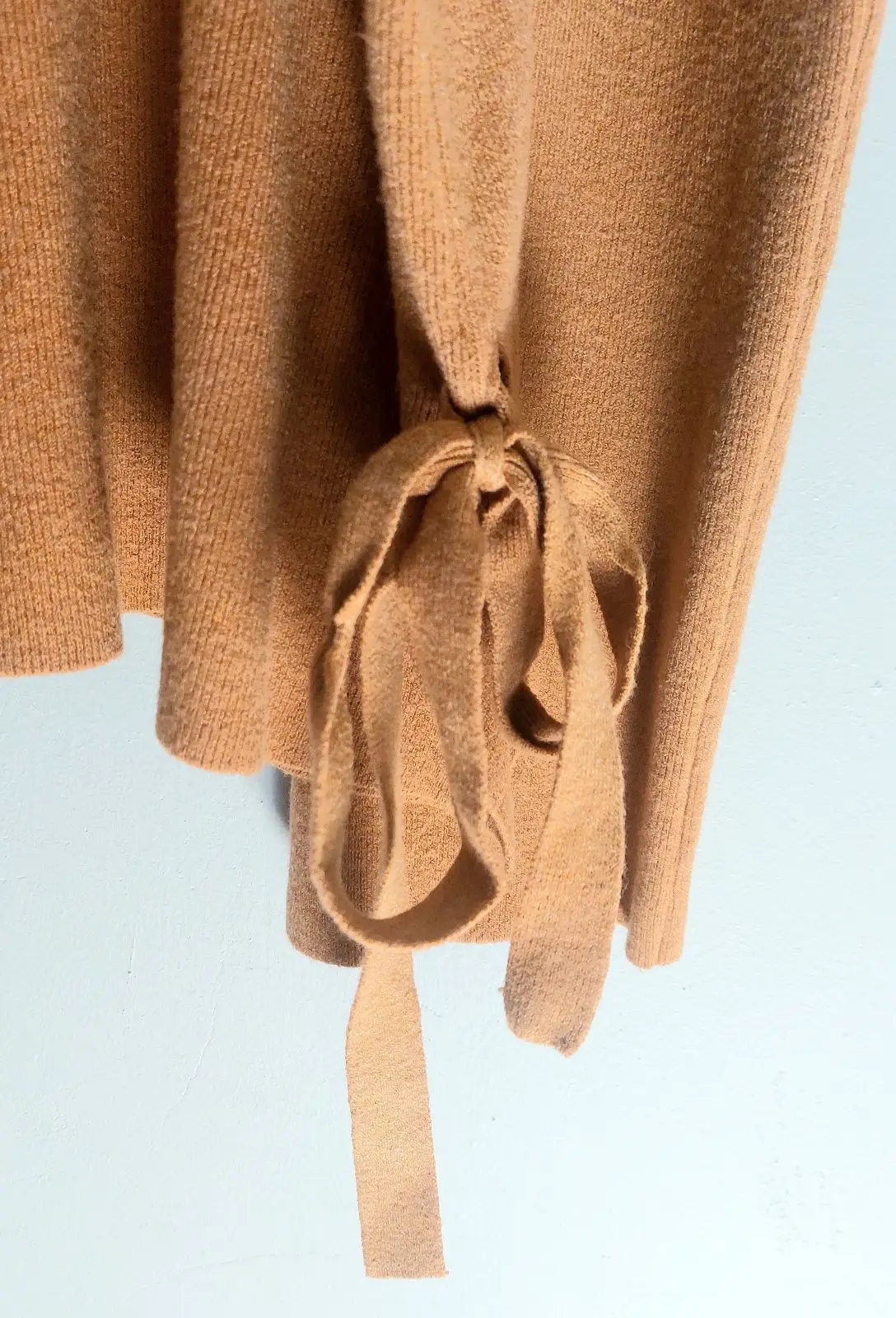 G Couture Tan Long-Sleeve Top with Tie Detail