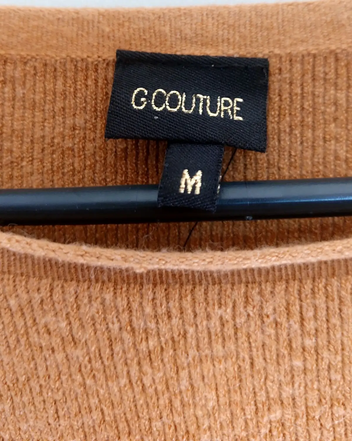 G Couture Tan Long-Sleeve Top with Tie Detail