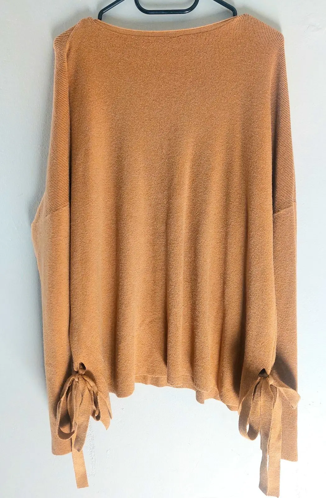 G Couture Tan Long-Sleeve Top with Tie Detail