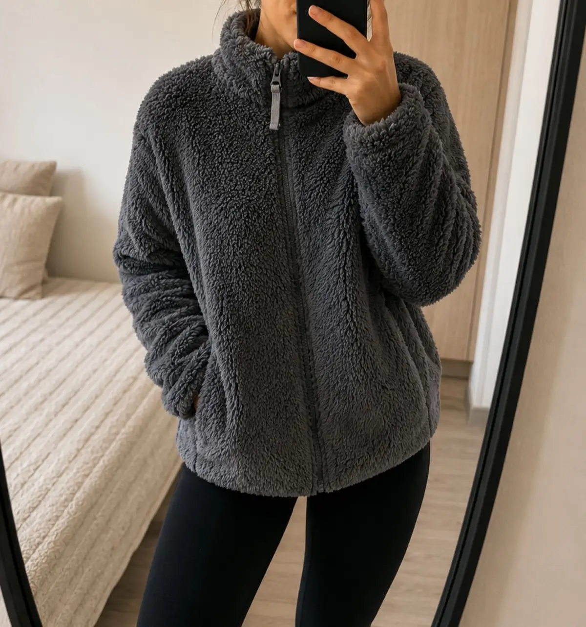 Dark Grey Fluffy Fleece Jacket
