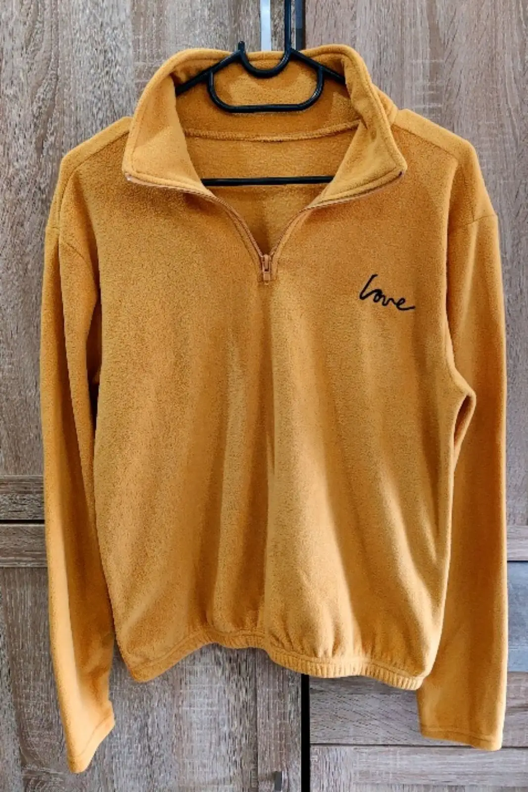 Yellow Fleece Quarter-Zip Pullover with Love Embroidery