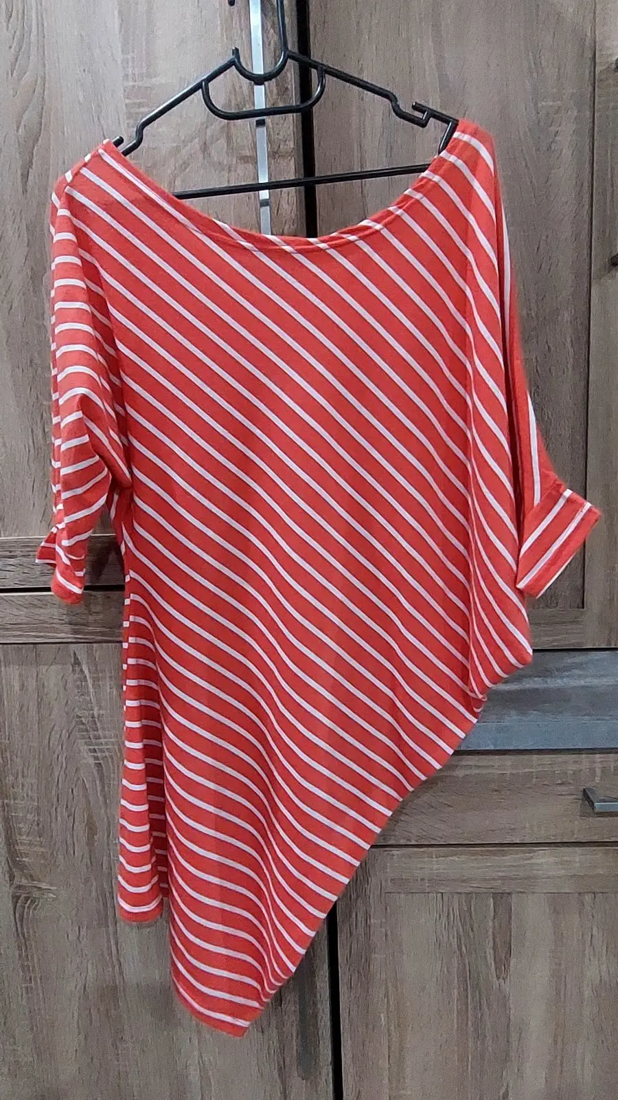 Red And White Striped Asymmetrical Top