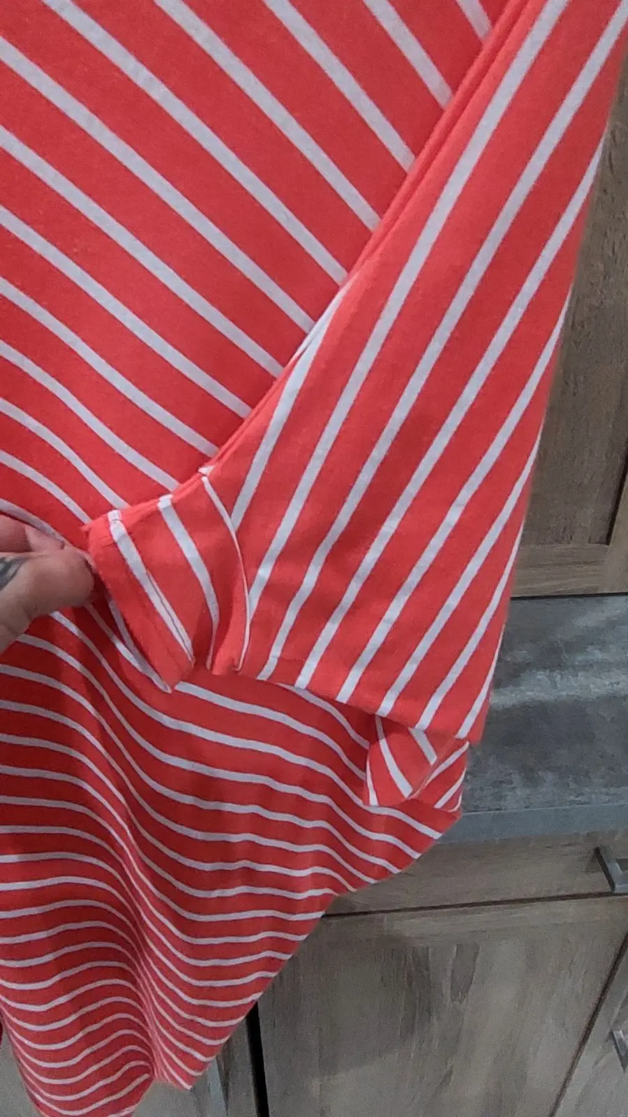 Red And White Striped Asymmetrical Top