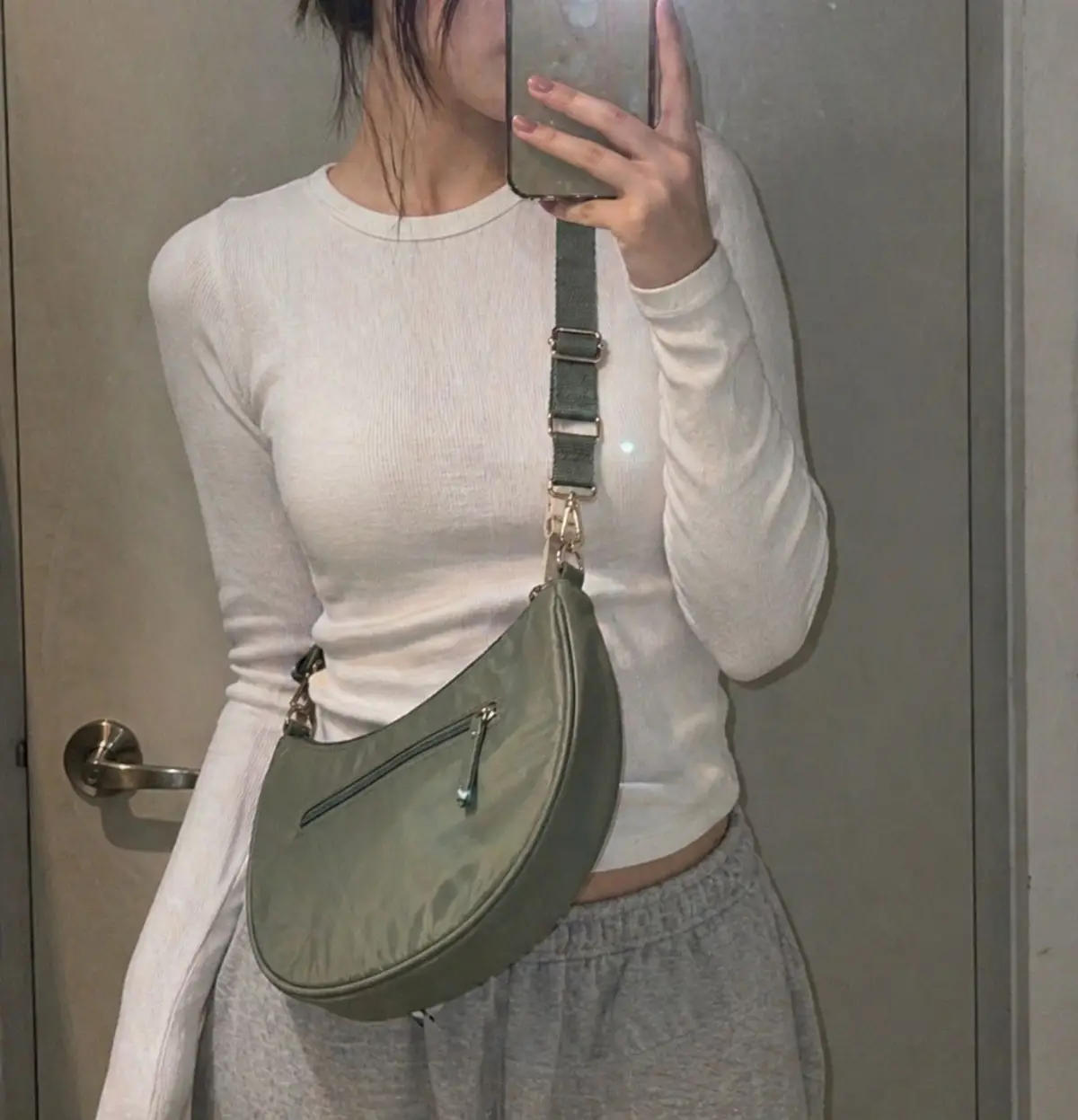 Olive Green Crescent Shoulder Bag