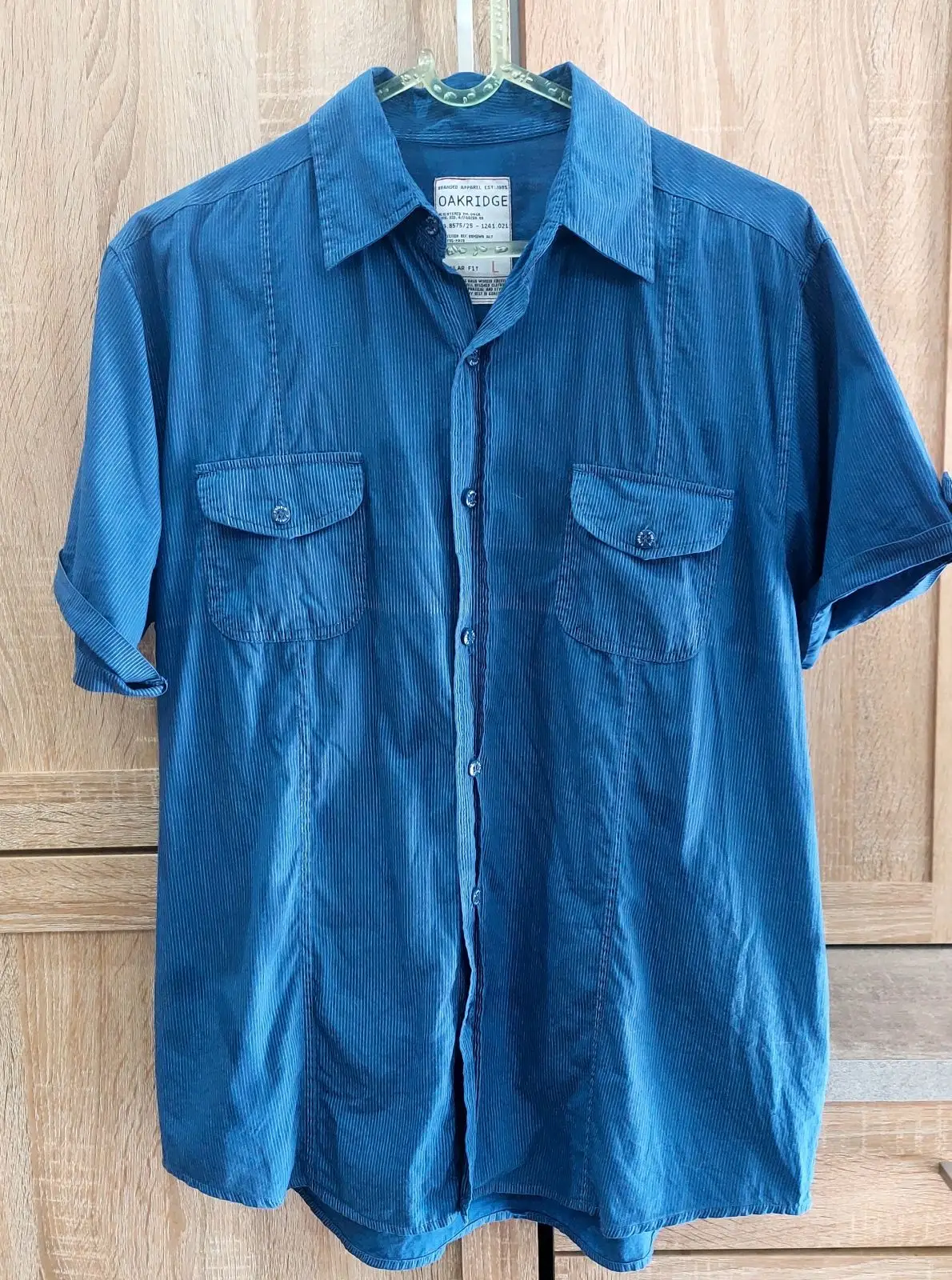 Blue Corduroy Short Sleeve Button-Up Shirt