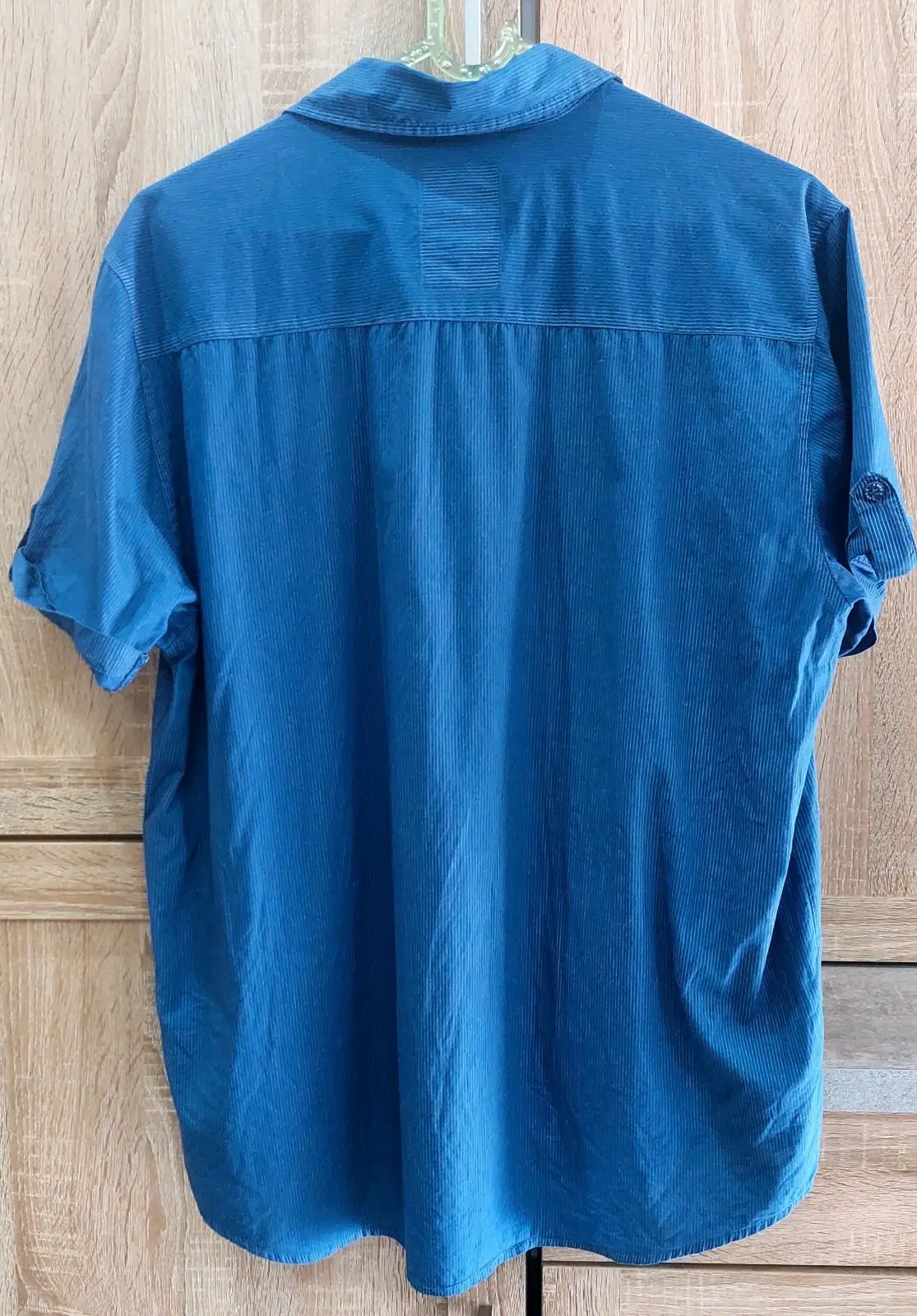 Blue Corduroy Short Sleeve Button-Up Shirt
