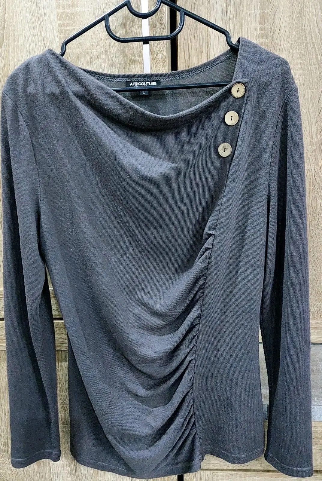 Africouture Grey Long Sleeve Top with Button Detail Size L