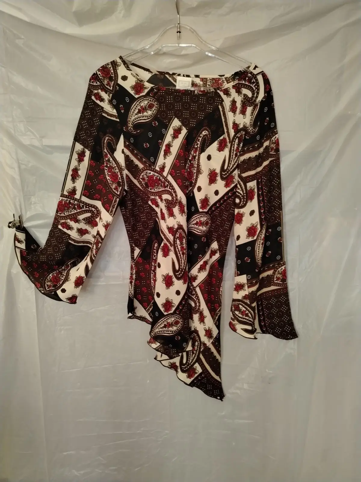 La Vie Printed Asymmetrical Bell Sleeve Top