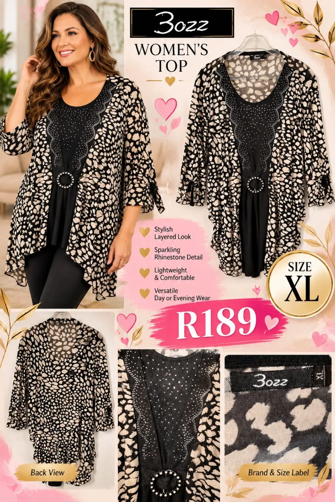 The Fix 3ozz Animal Print Layered Look Top with Rhinestone Detail