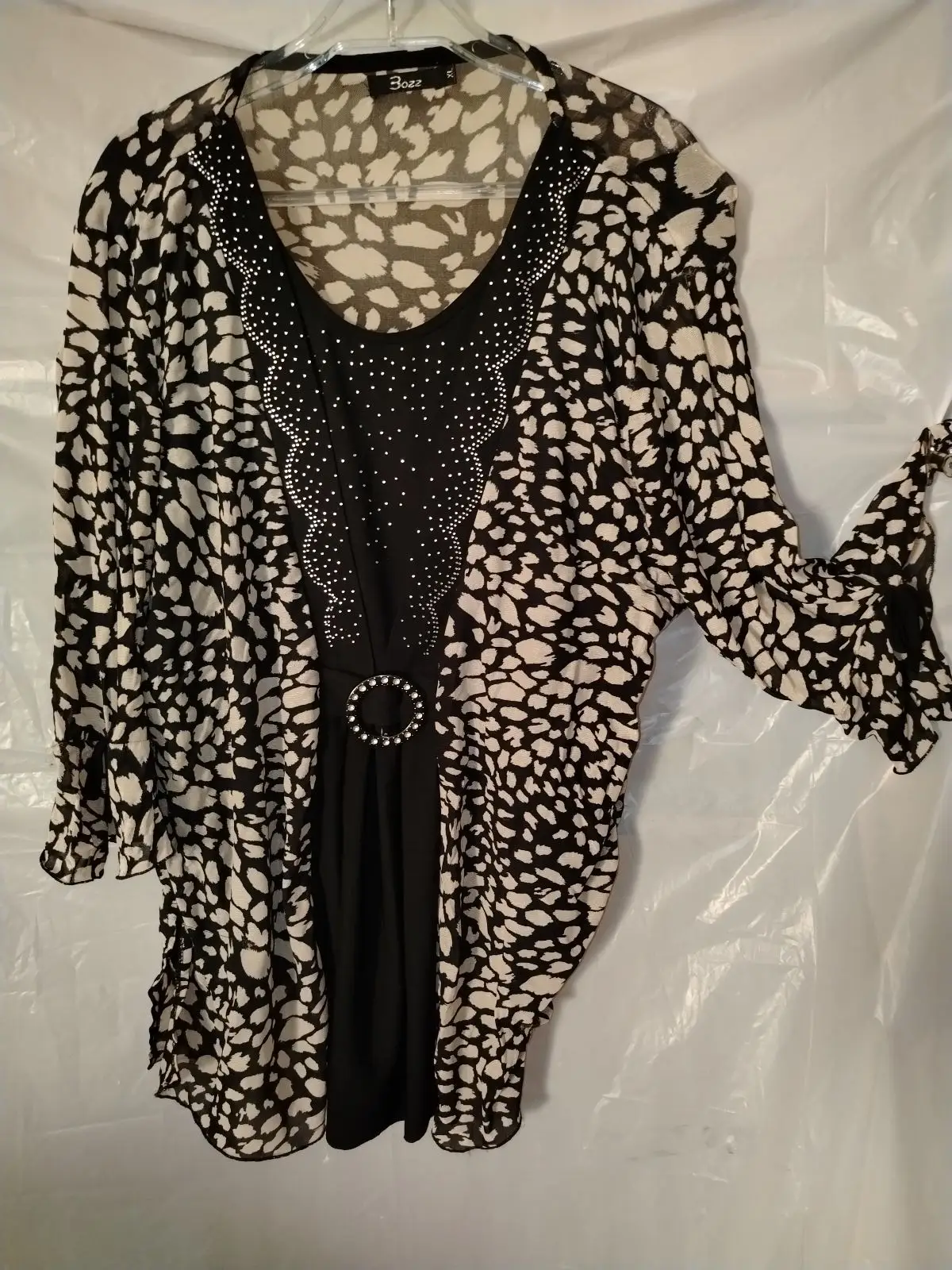 3ozz Animal Print Layered Look Top with Rhinestone Detail