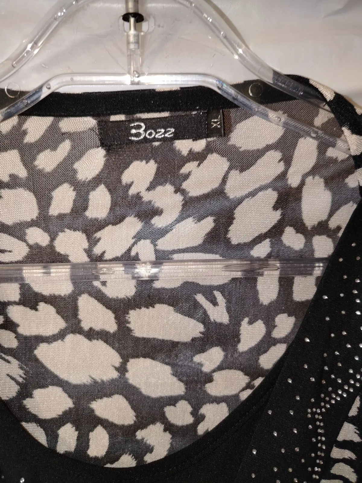 3ozz Animal Print Layered Look Top with Rhinestone Detail
