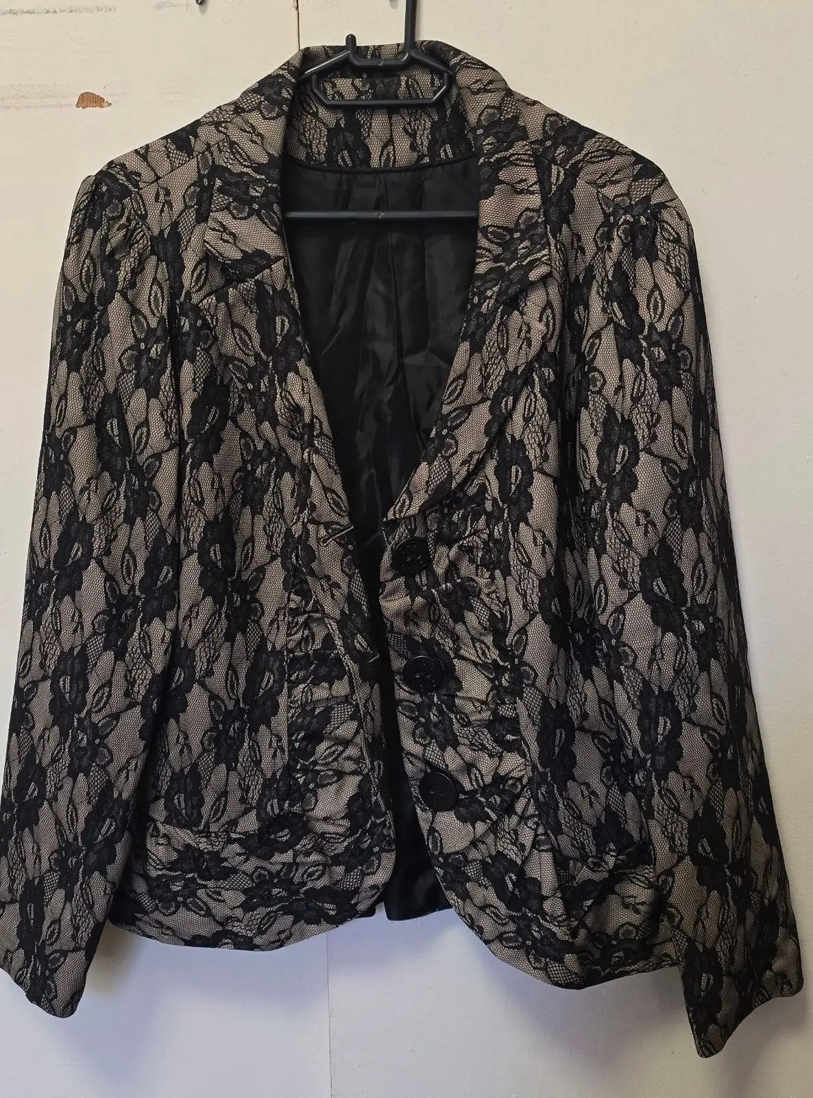 Black and Beige Lace Overlay Blazer