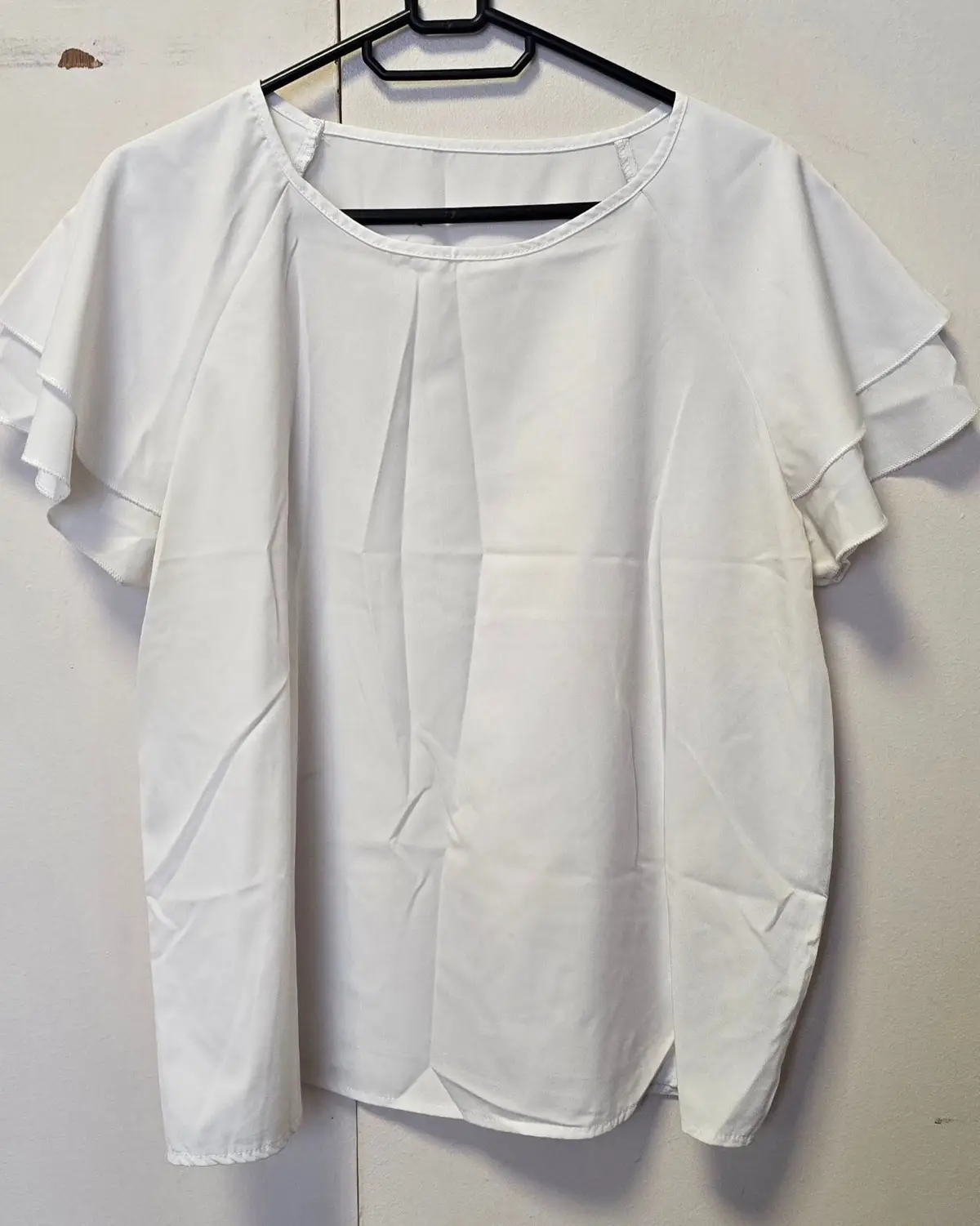 Shein White Short Sleeve Layered Ruffle Blouse XL