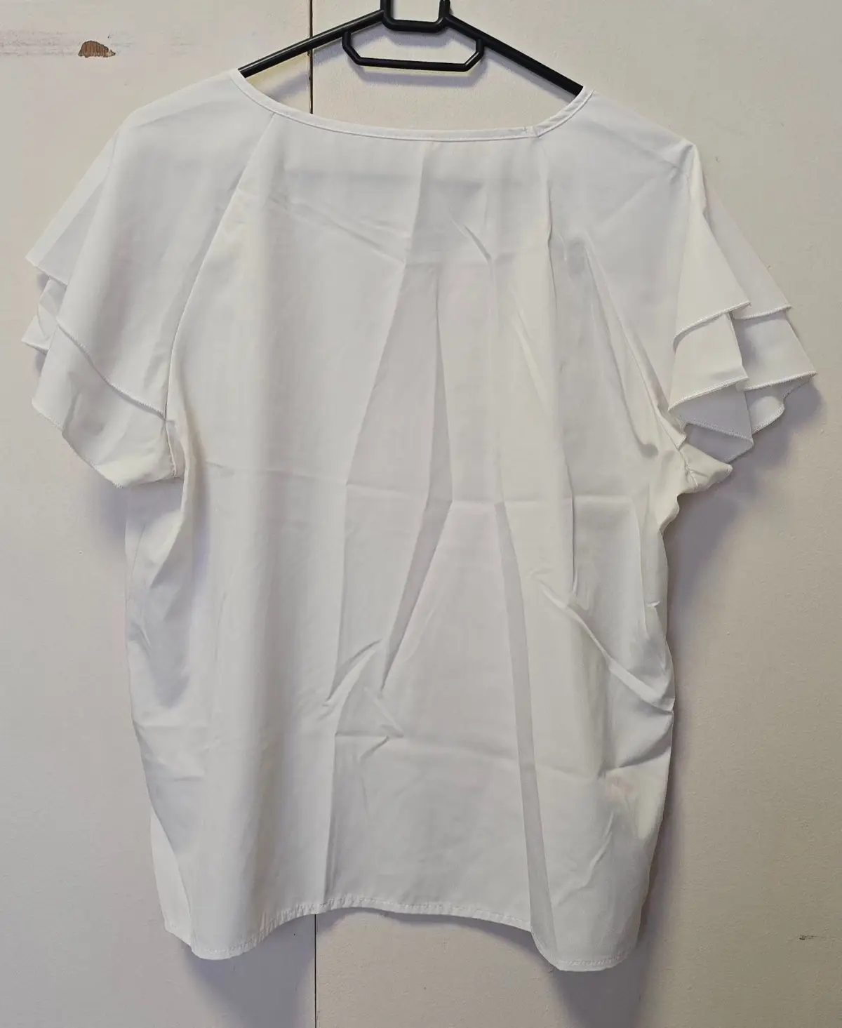 Shein White Short Sleeve Layered Ruffle Blouse XL