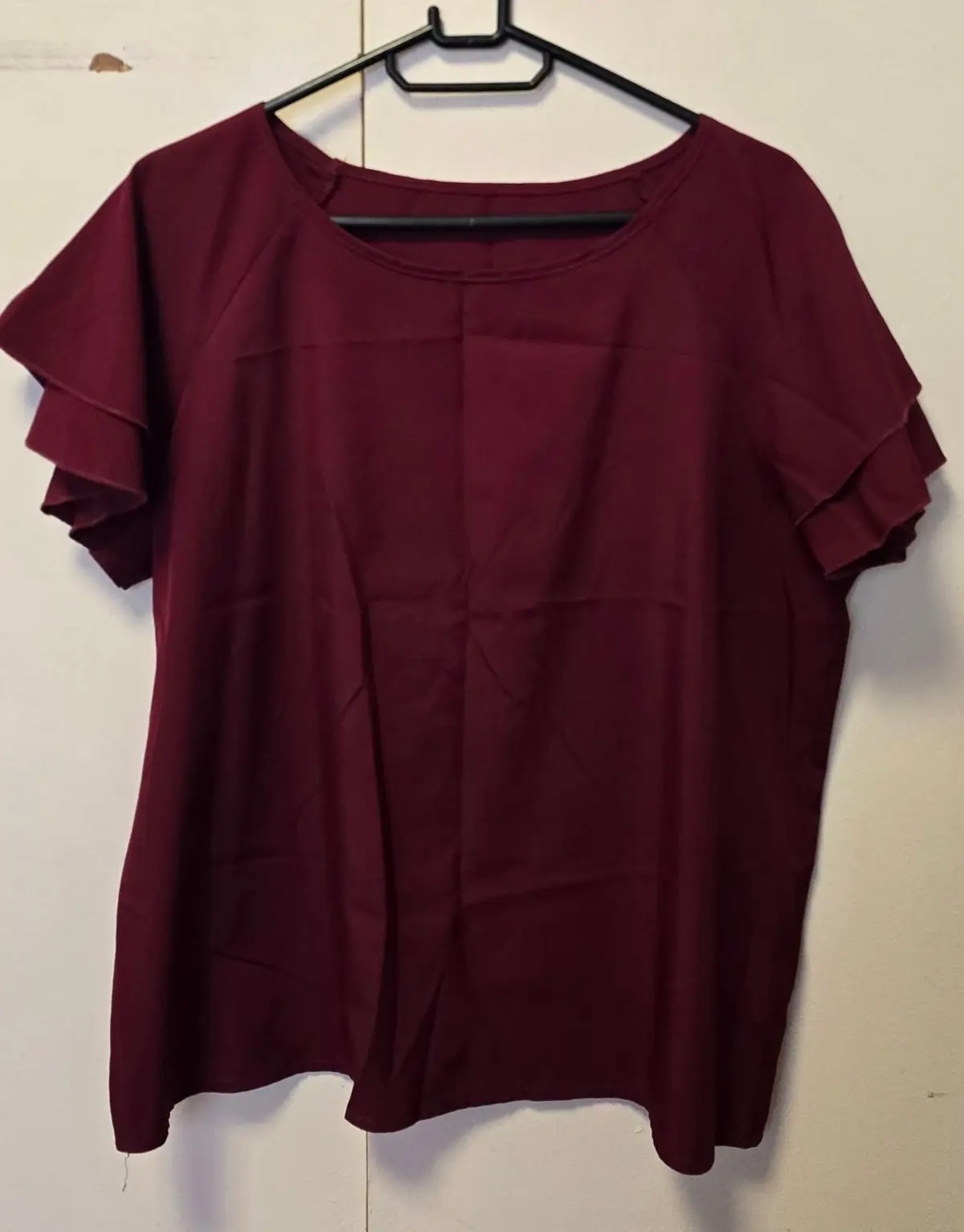 Shein Maroon Layered Ruffle Sleeve Top XL