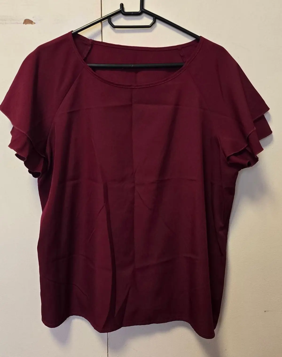 Shein Maroon Layered Ruffle Sleeve Top XL