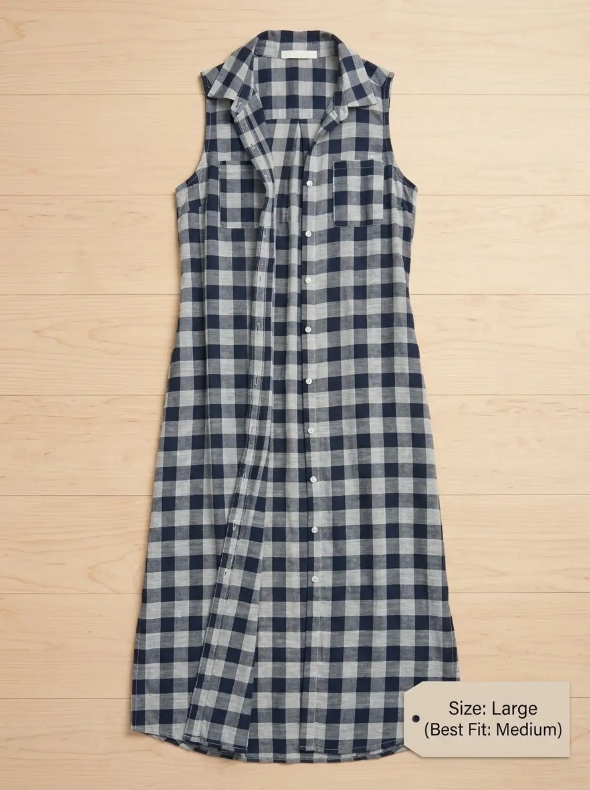 Navy and Grey Checkered Long Top