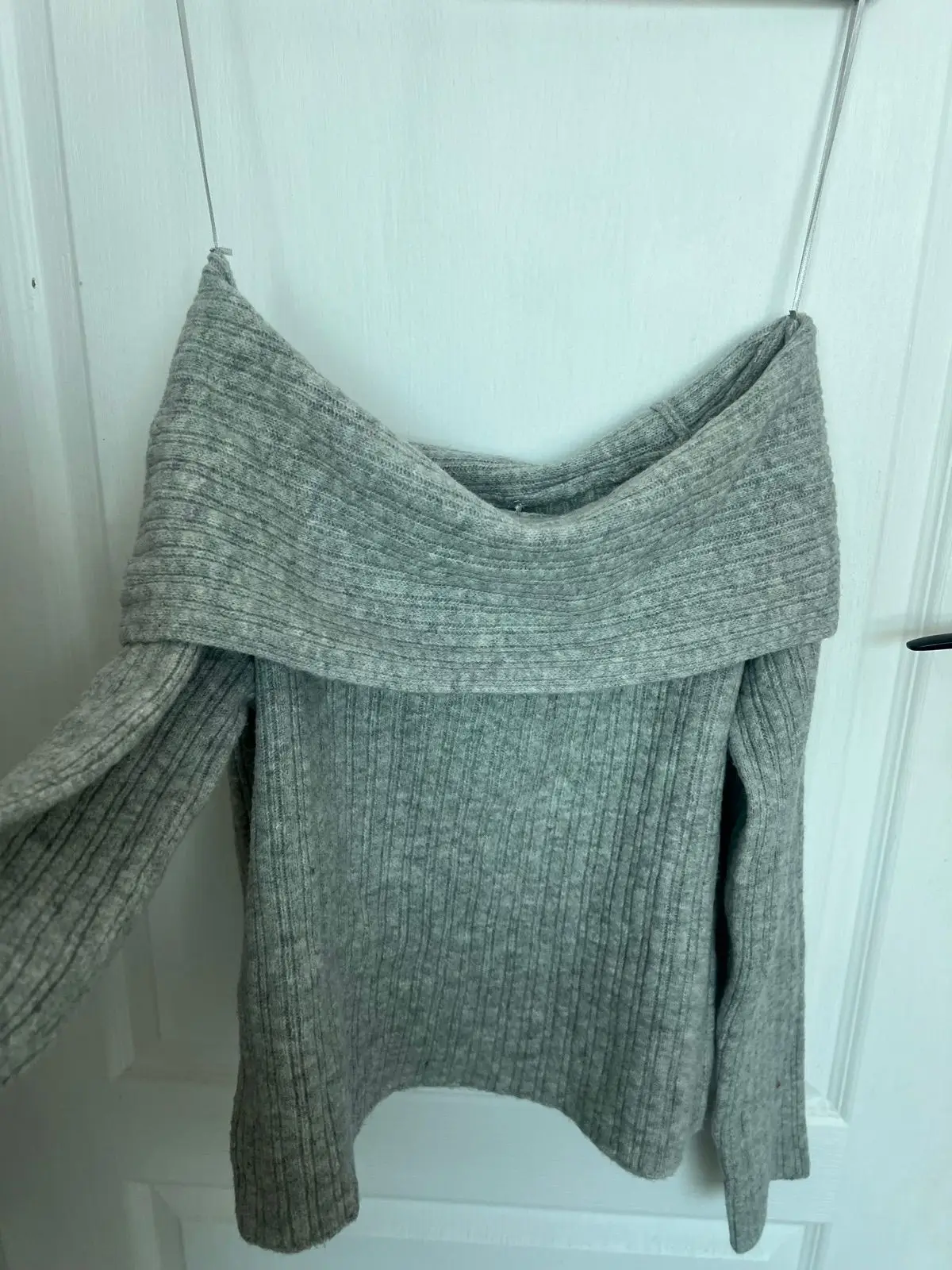 Grey Off-Shoulder Ribbed Jersey Top
