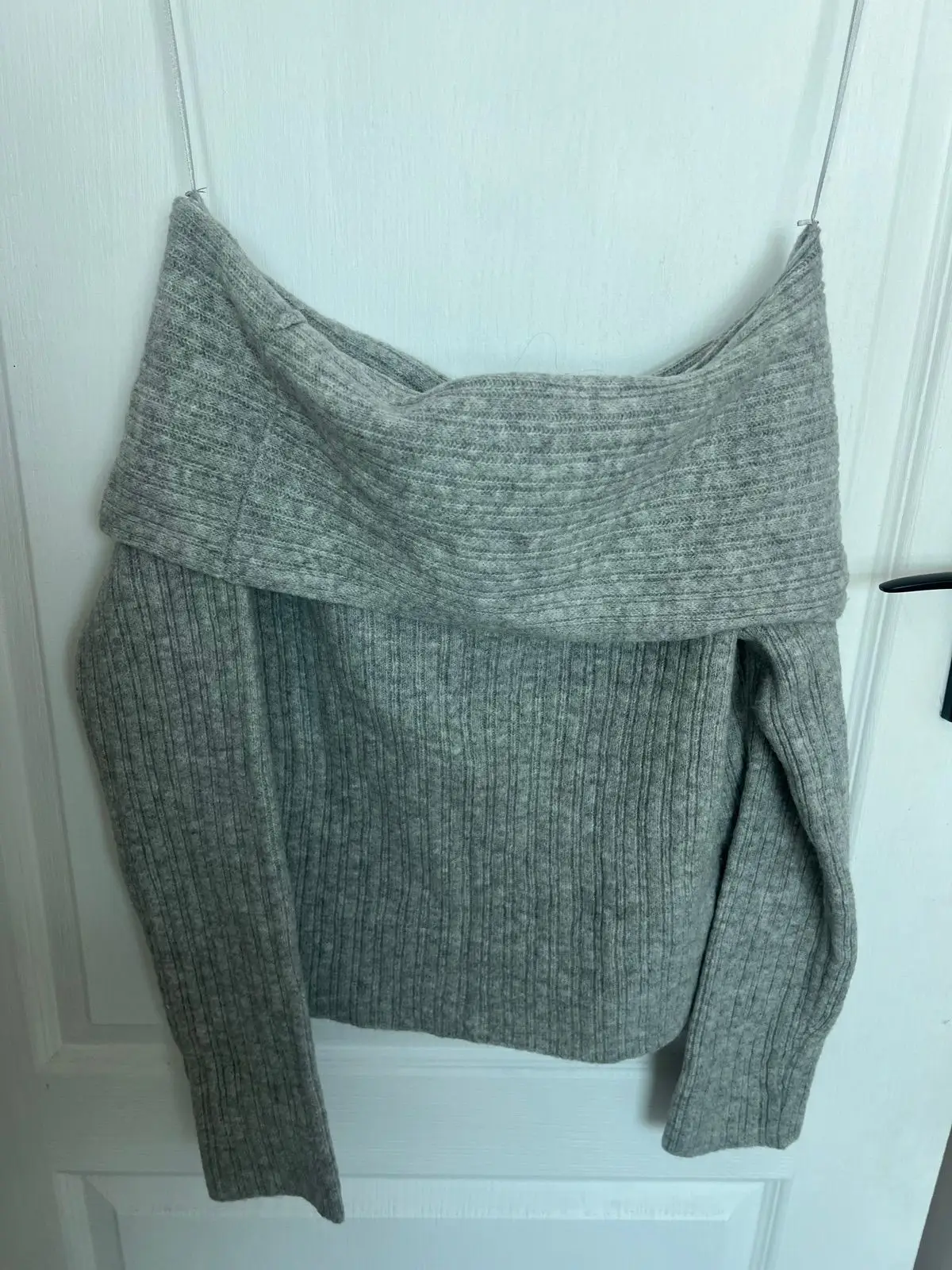 Grey Off-Shoulder Ribbed Jersey Top
