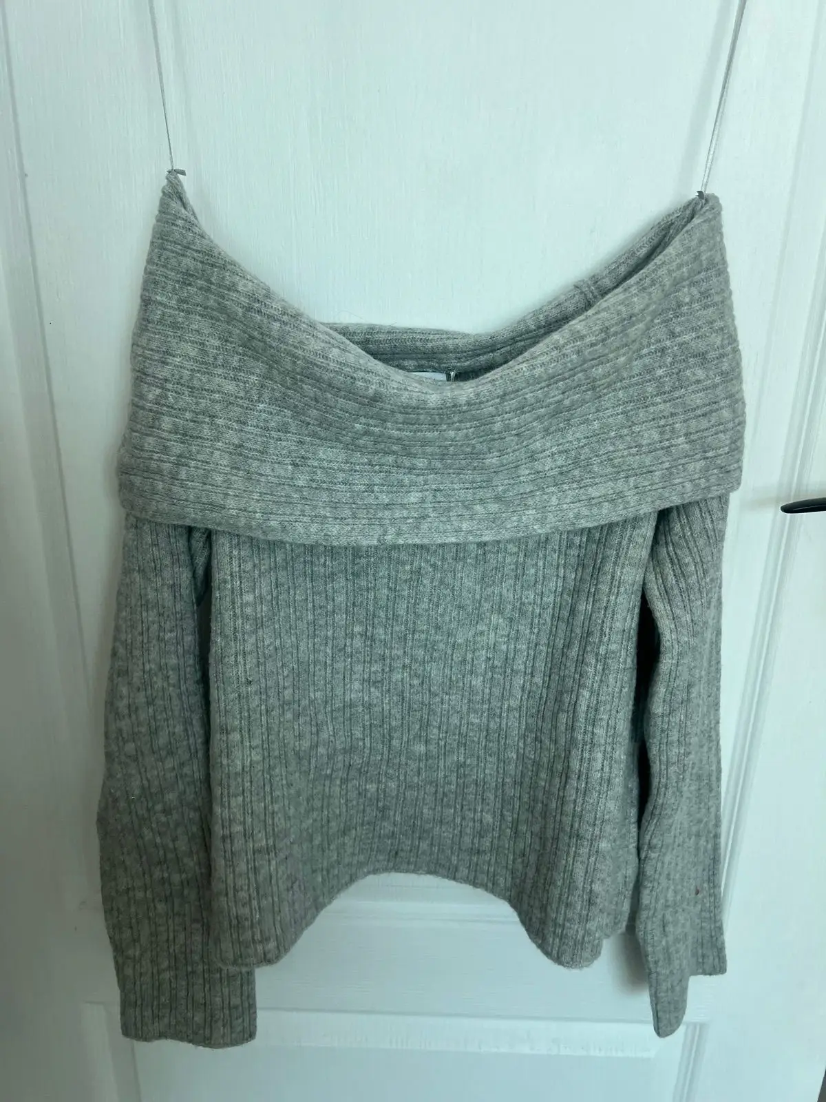 Grey Off-Shoulder Ribbed Jersey Top