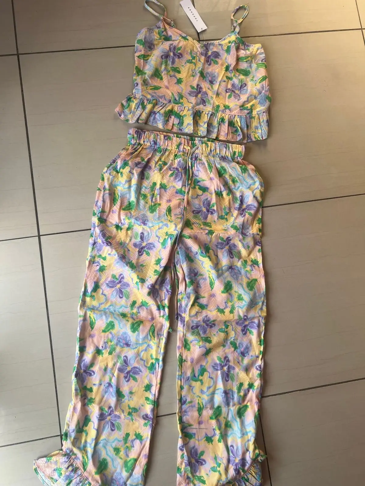 Topshop Floral Crop Top and Trouser Set